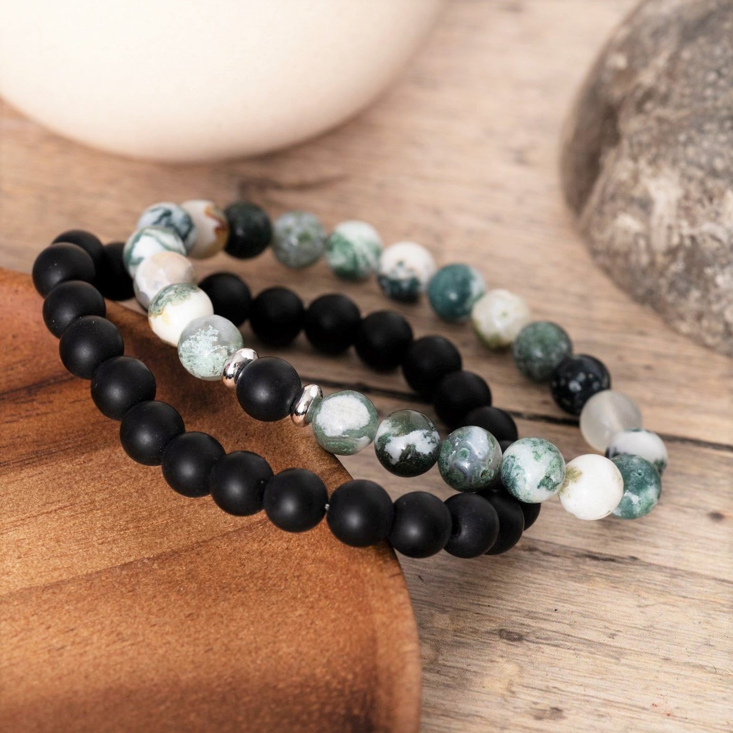 2er-Set – Freundschaftsarmbänder Achat – Baumachat & Onyx – Armband-Set
