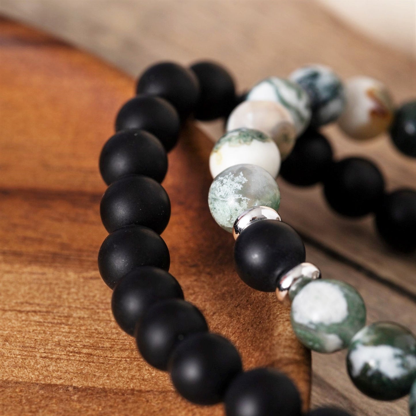 2er-Set – Freundschaftsarmbänder Achat – Baumachat & Onyx – Armband-Set