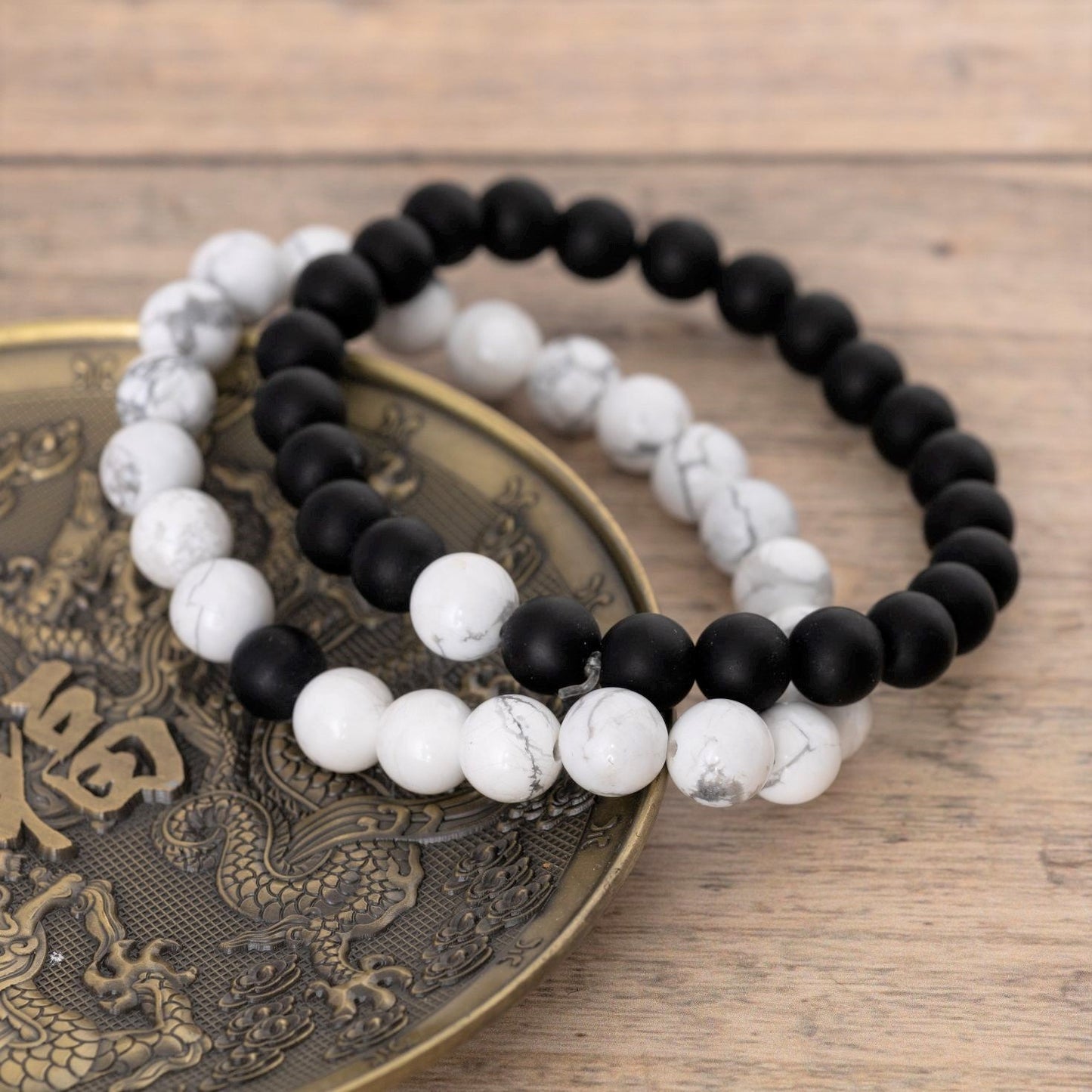 2er-Set - Freundschaftsarmbänder - Howlith & Onyx - Armbandset