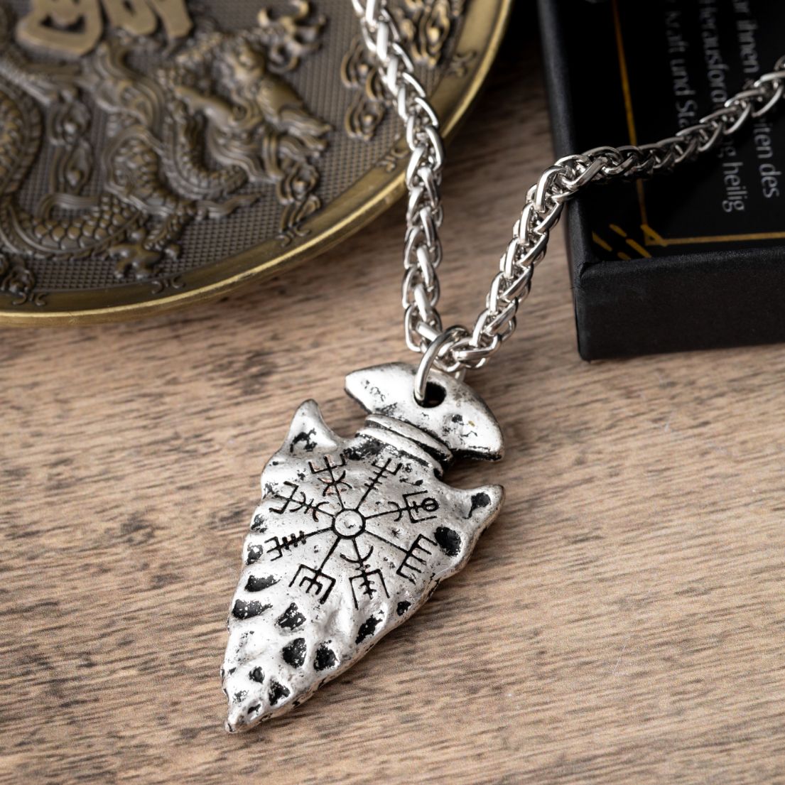 Speerspitzen-Halskette – Wikinger-Halskette – Vegvisir – Edelstahl