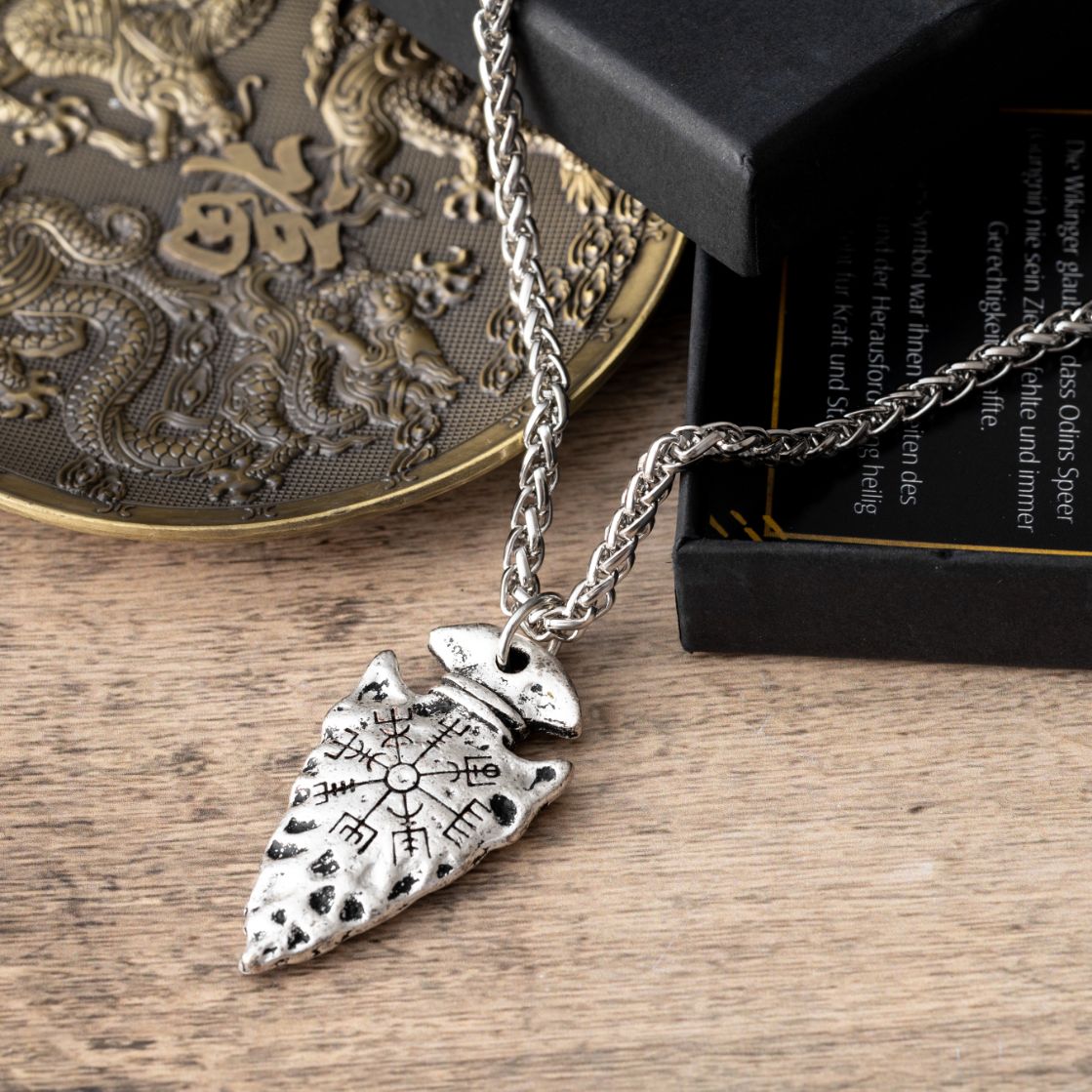 Speerspitzen-Halskette – Wikinger-Halskette – Vegvisir – Edelstahl
