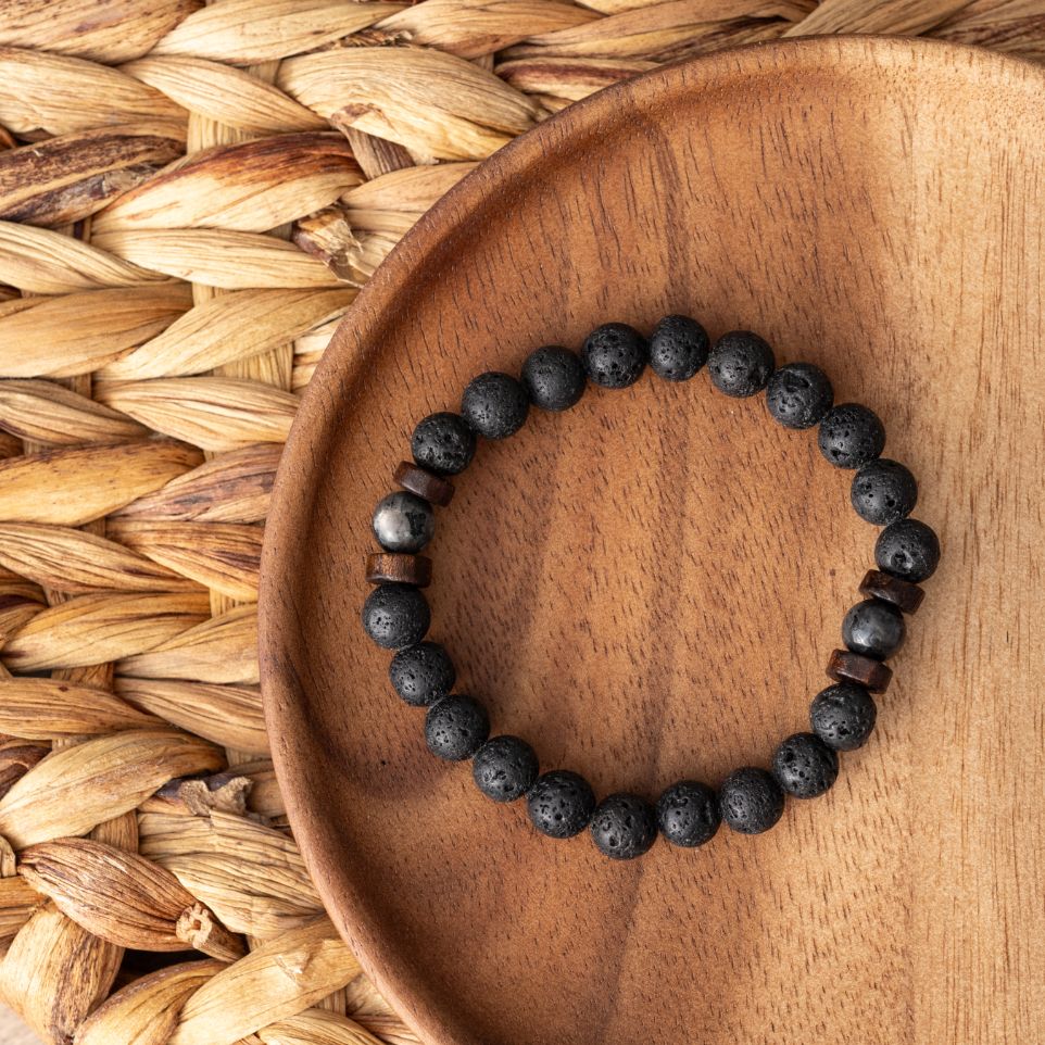 Balance-Armband – Sandelholz – Lavastein und Labradorit – Stabilität