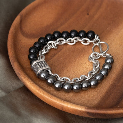 Balance-Armband – Hämatit und Onyx – Edelstahl-Gliederarmband