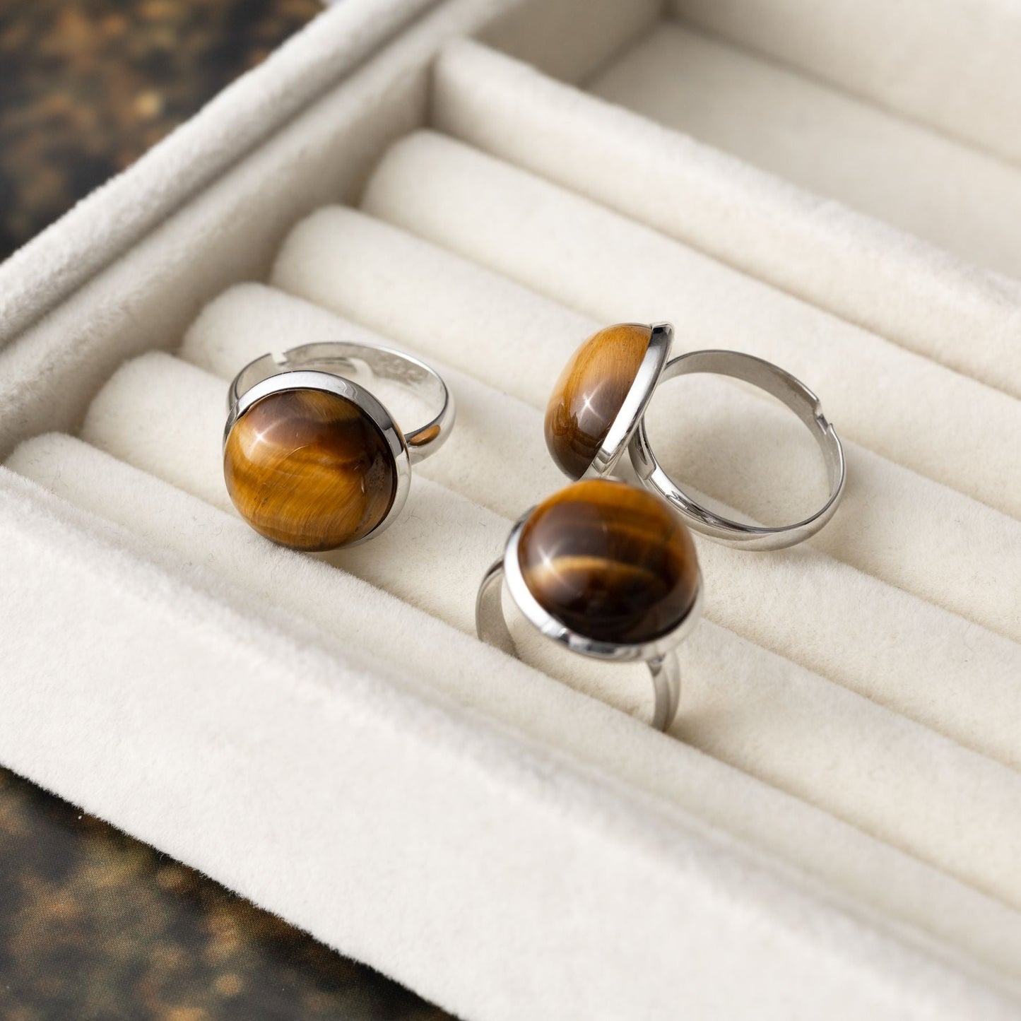 Tigerauge-Edelstein-Ring – verstellbar – Schutz
