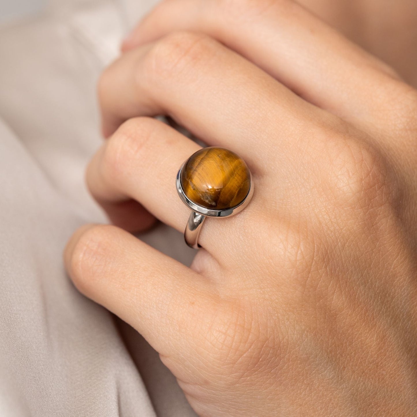 Tigerauge-Edelstein-Ring – verstellbar – Schutz