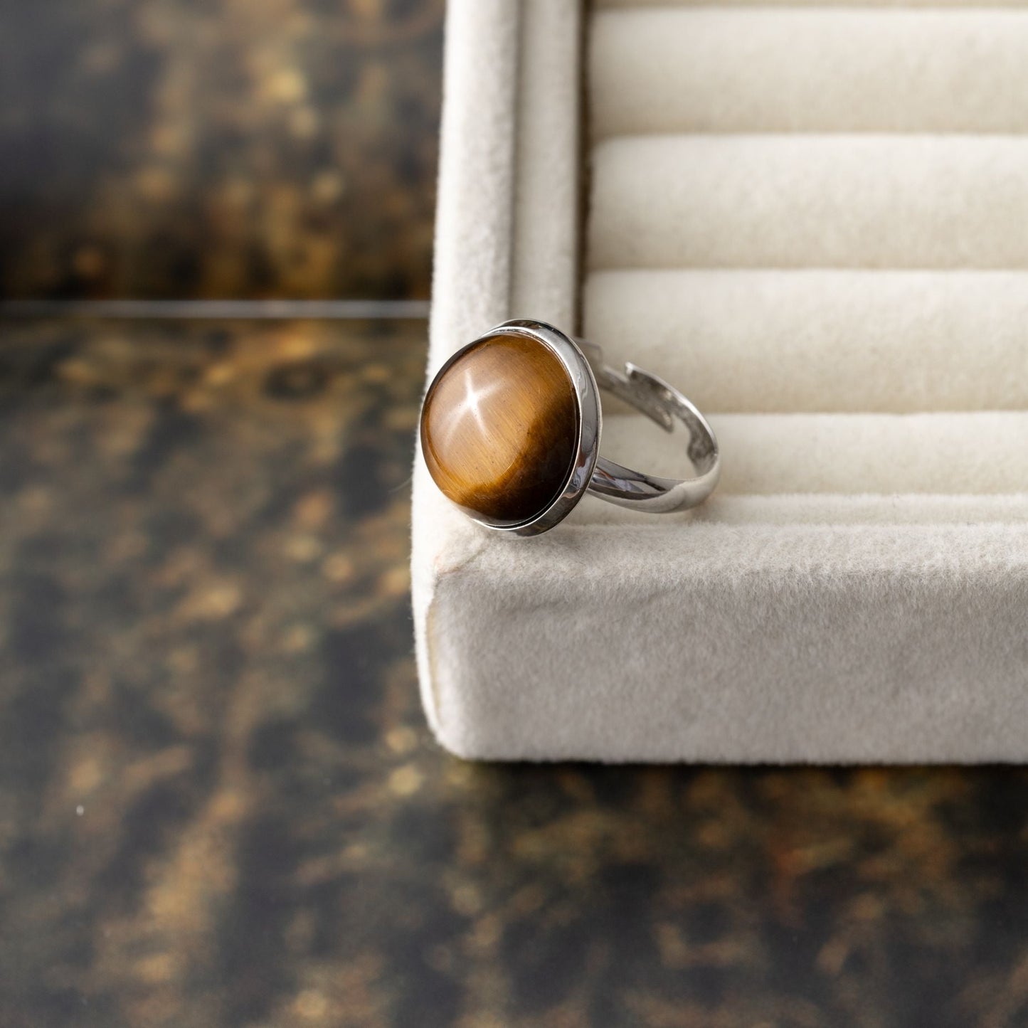 Tigerauge-Edelstein-Ring – verstellbar – Schutz