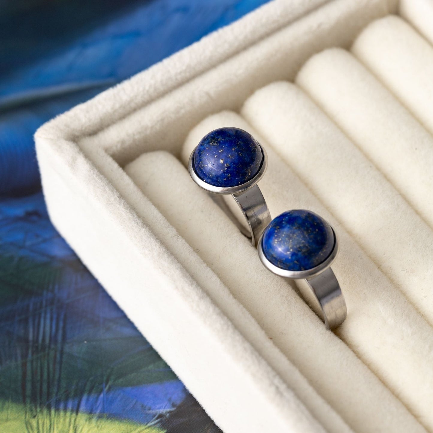 Lapislazuli-Ring – Cabochon-Edelstein – Edelstahl – Freundschaft