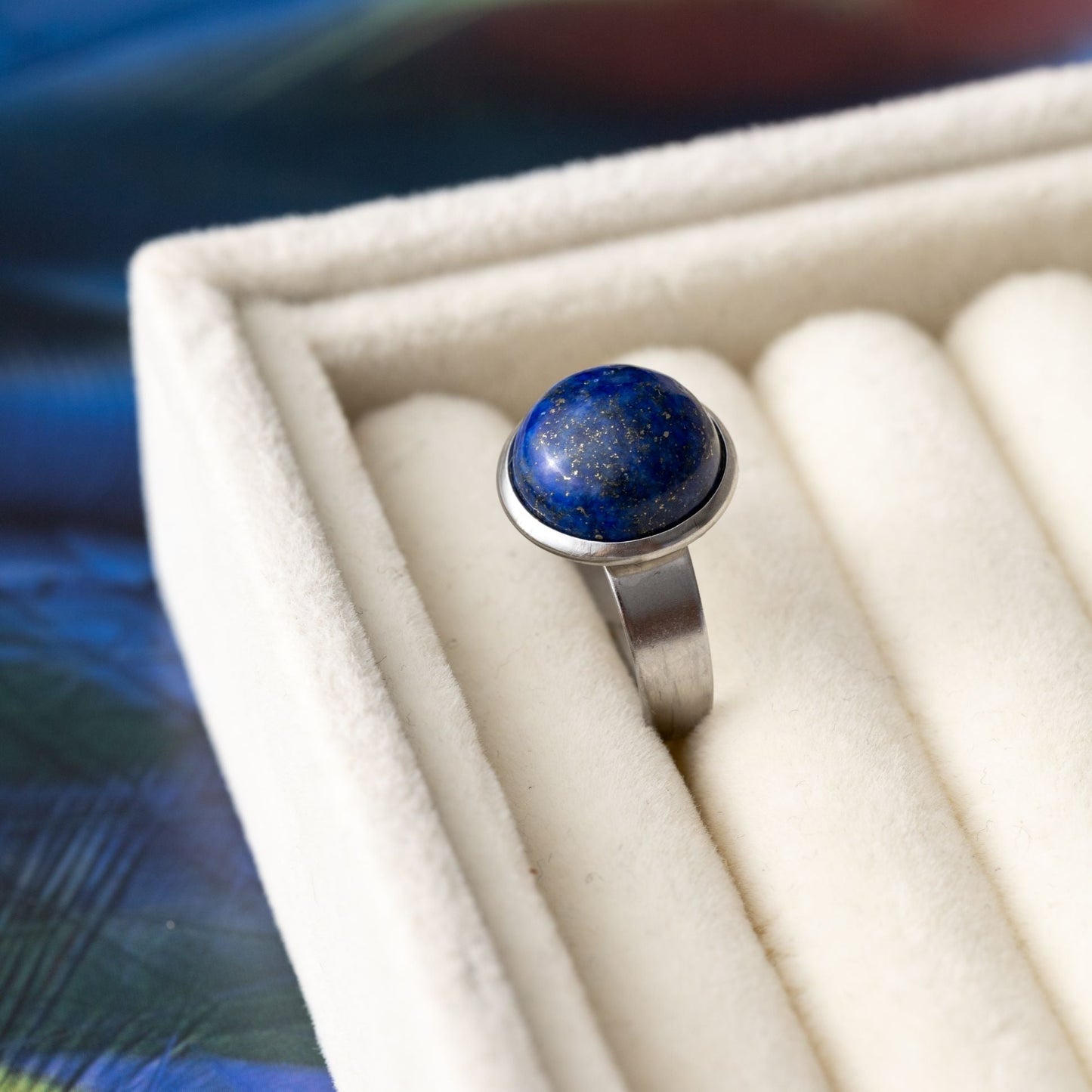 Lapislazuli-Ring – Cabochon-Edelstein – Edelstahl – Freundschaft
