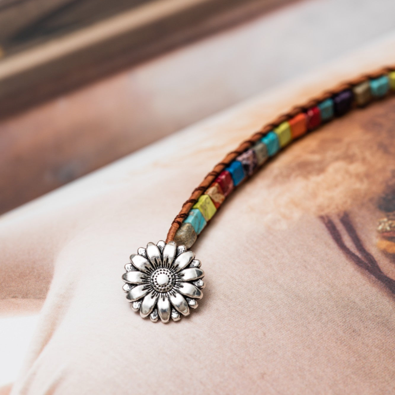 Chakra-Armband – Jaspis & Leder – Edelsteinwürfel – Glaube