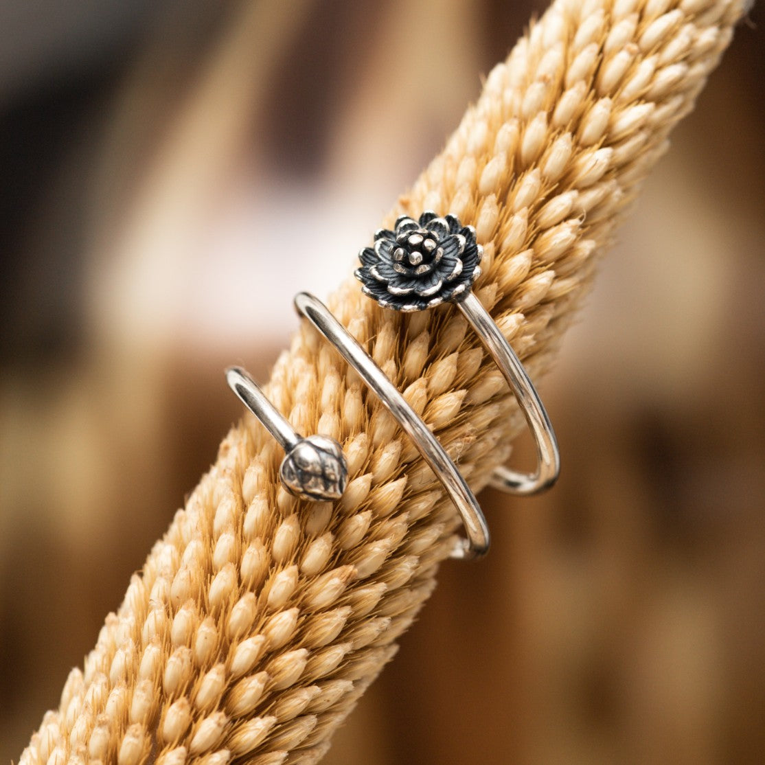 Ring Offener Lotus – 925er Sterlingsilber – Ausdauer