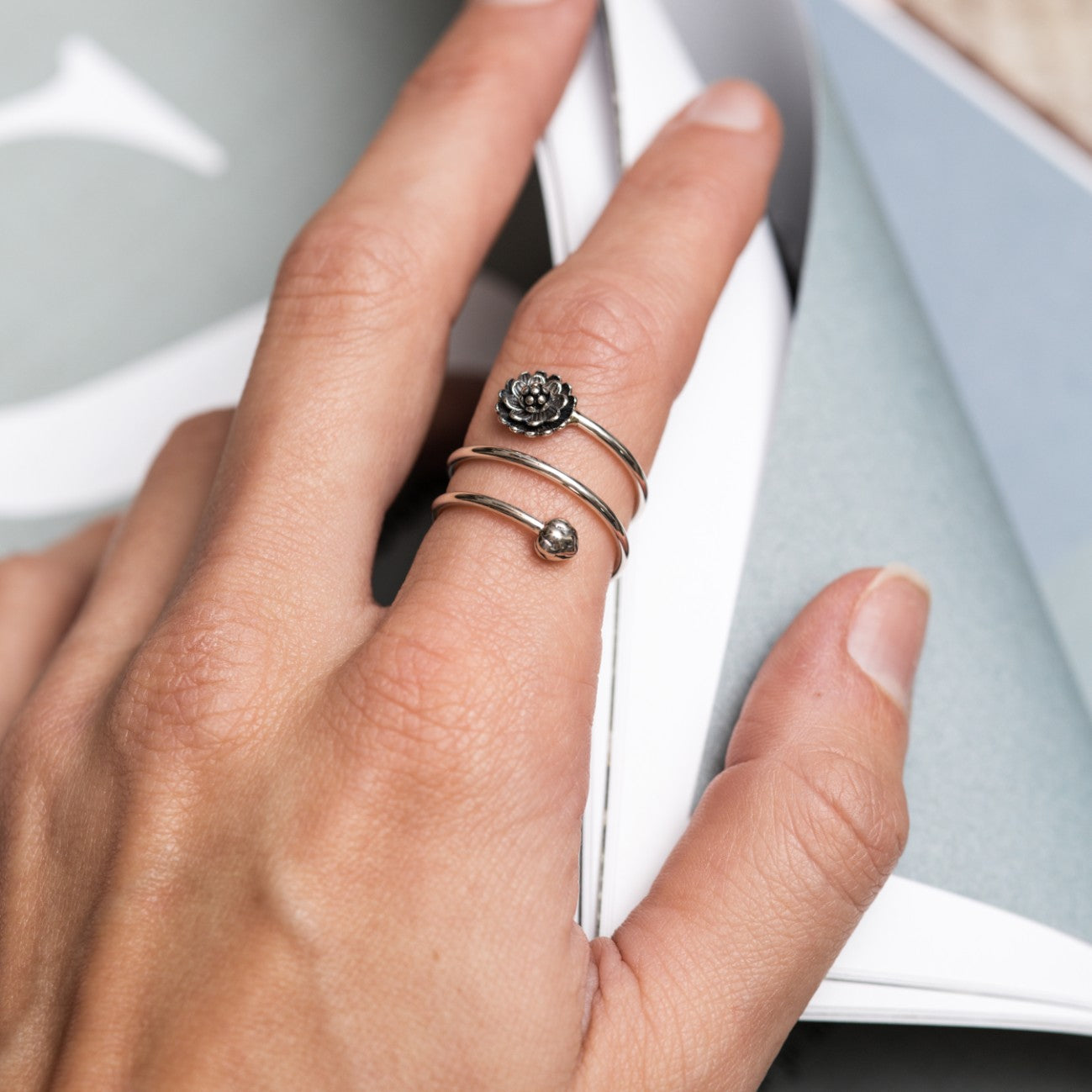Ring Offener Lotus – 925er Sterlingsilber – Ausdauer