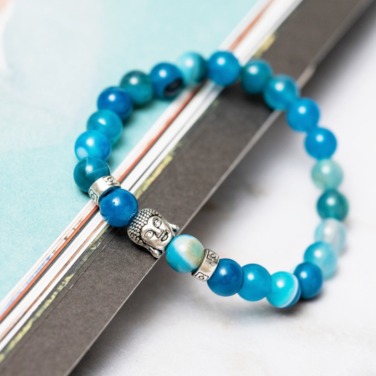Buddha-Armband – Himmelblau – Achat – Ruhe