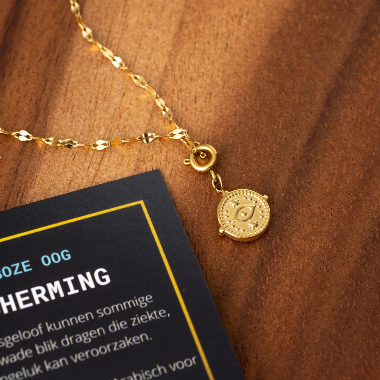 Halskette mit bösem Blick – Anhänger mit Nazar-Münze – Edelstahl – Gold