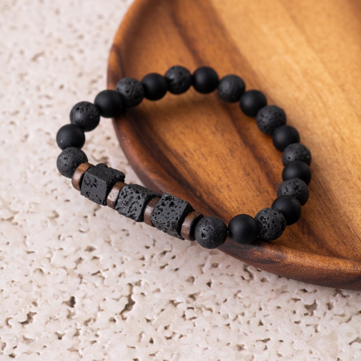 Balance-Armband – Onyx & Lavastein – Lavawürfel Würfel
