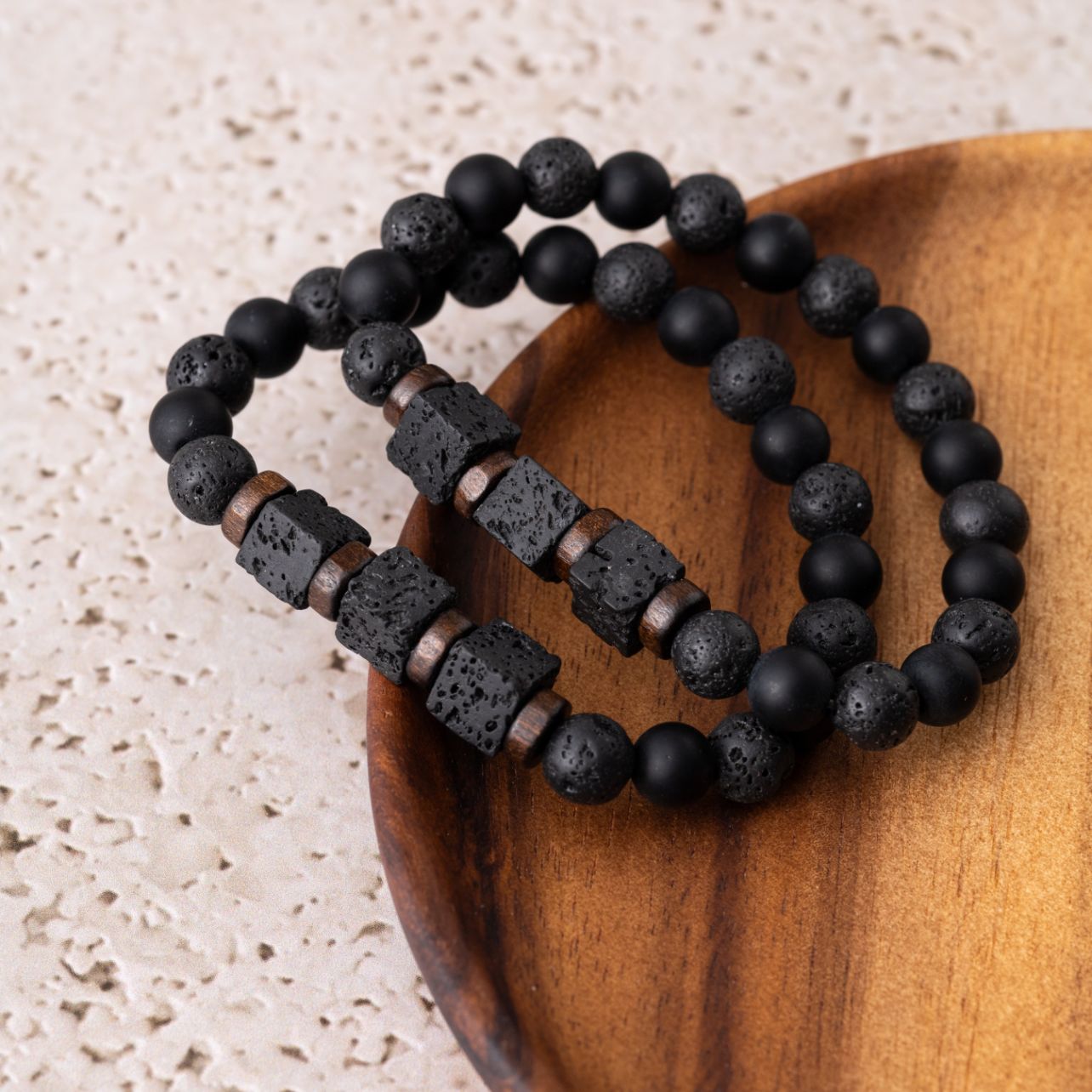Balance-Armband – Onyx & Lavastein – Lavawürfel Würfel