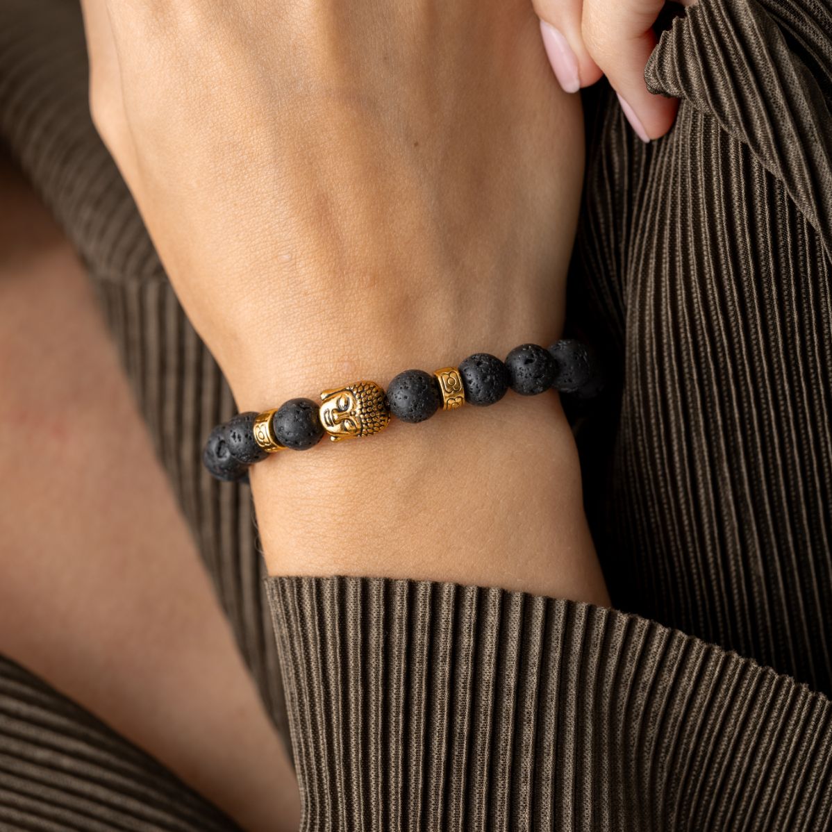 Buddha-Armband - Lavastein goldfarben - Persevere