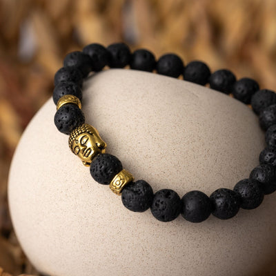 Buddha-Armband - Lavastein goldfarben - Persevere