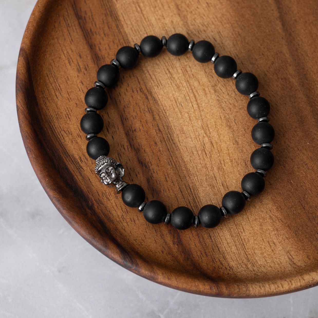 Buddha-Armband – Onyx & Hämatit – Willenskraft