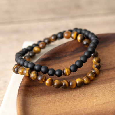 2er-Set – Freundschaftsarmbänder – Mattierter Achat und Tigerauge – Armband-Set
