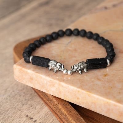 Balance-Armband – roher Turmalin und Lavastein – Elefant – Ambition