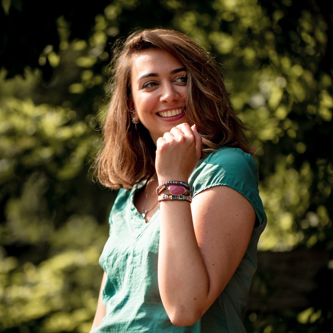 Wickelarmband Balance - Rhodonit & Jaspis - Leder - Selbstliebe