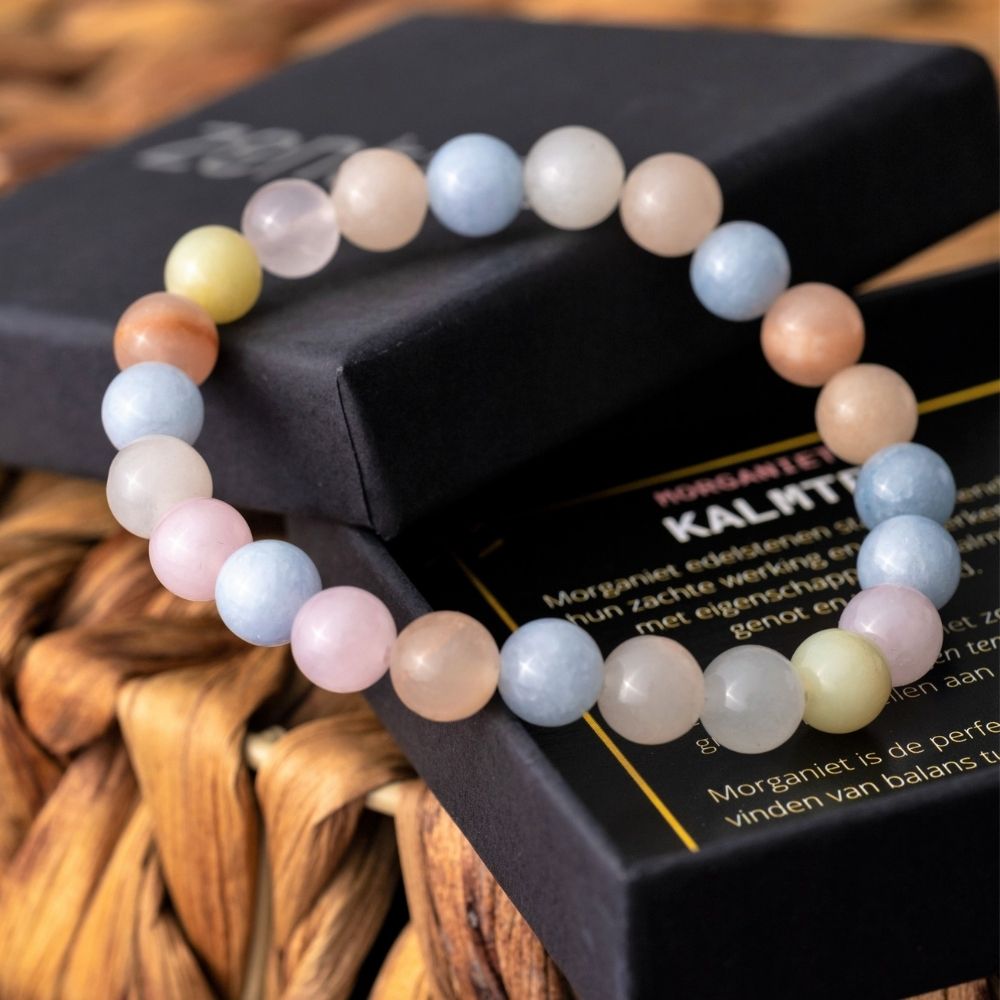 Balance-Armband – natürlicher Morganit und Aquamarin – Pastell – schützend
