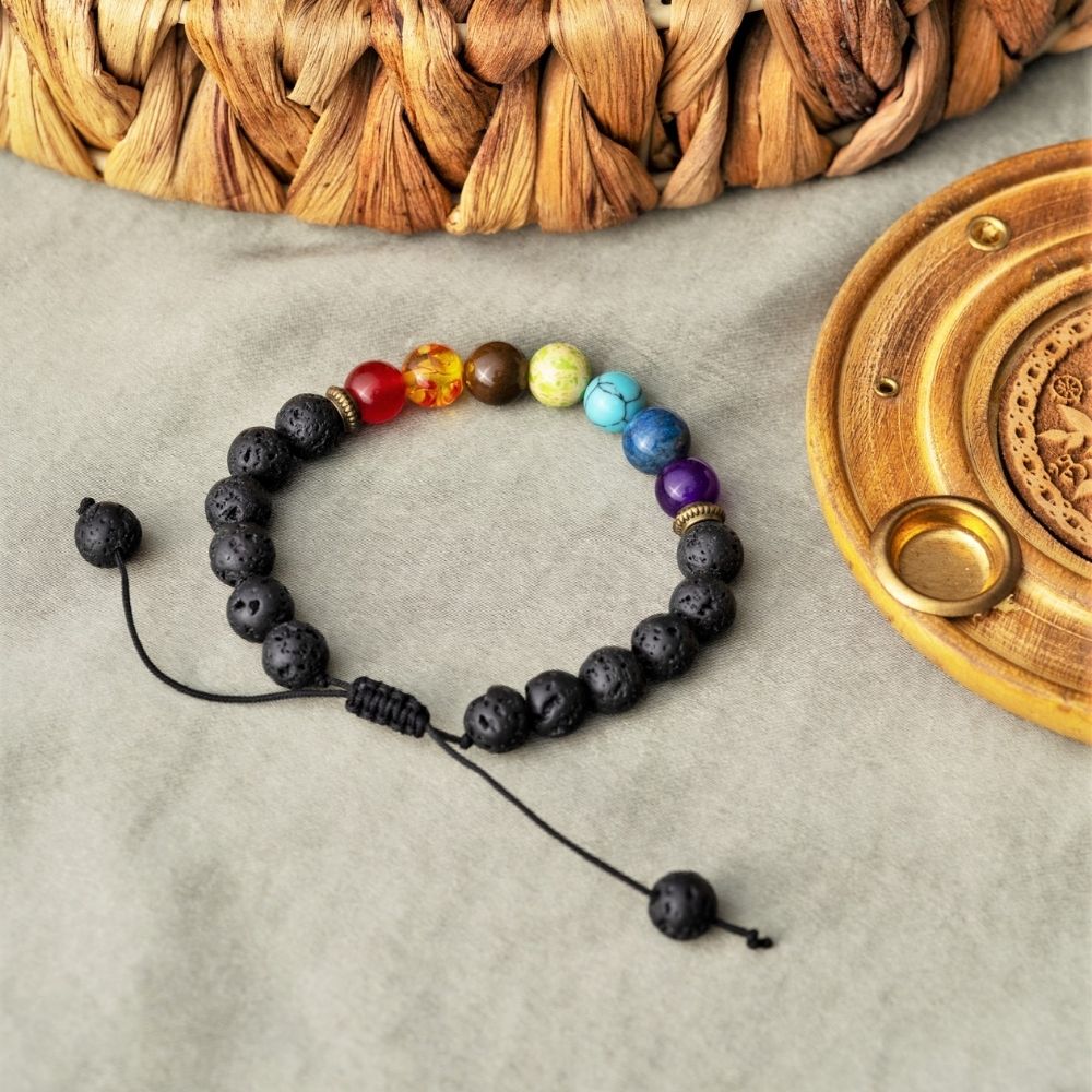 Badu Chakra Armband – Lavastein verstellbar – Ausdauer