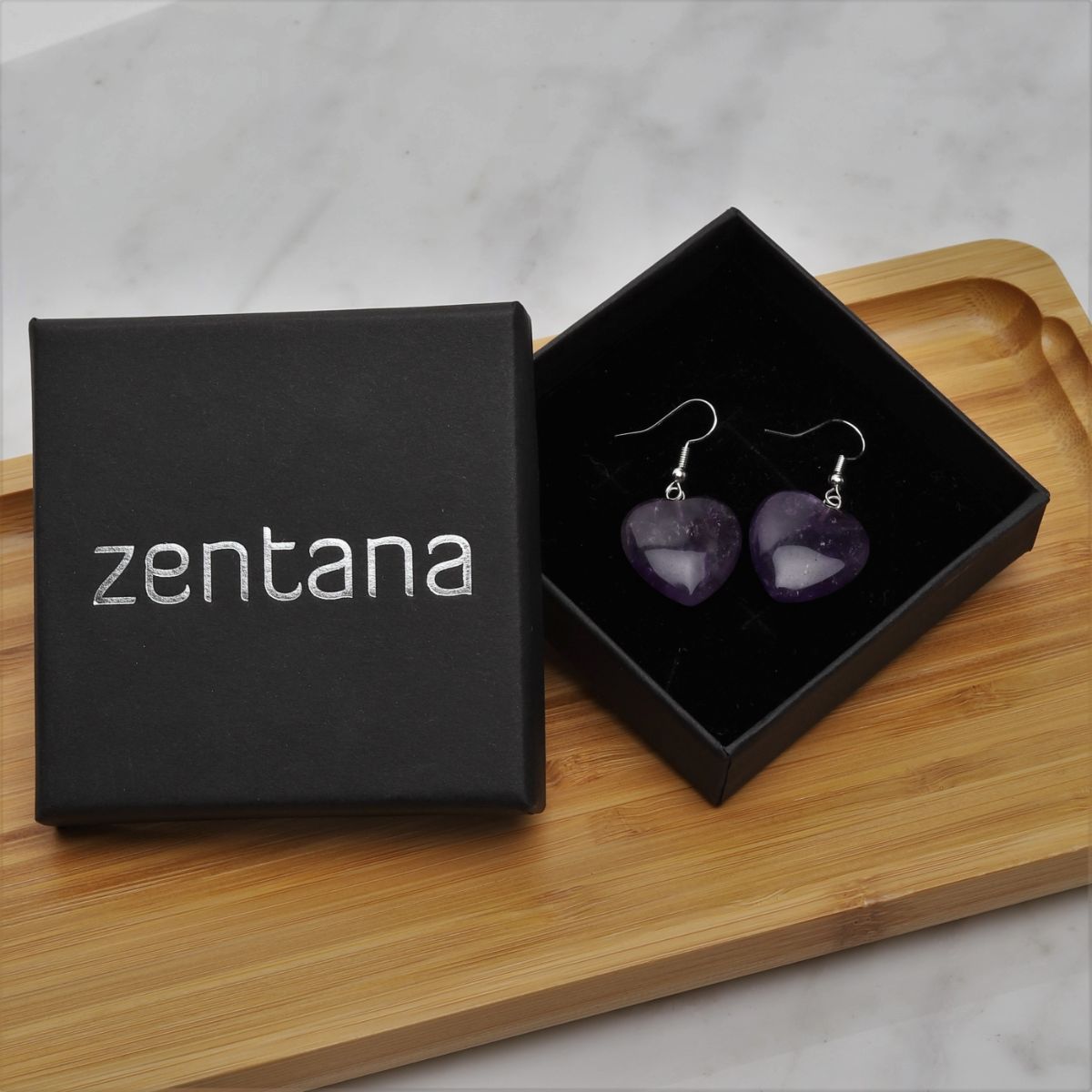 Amethyst-Herz-Ohrring – Edelstein-Herz – Edelstahl-Ohrringe
