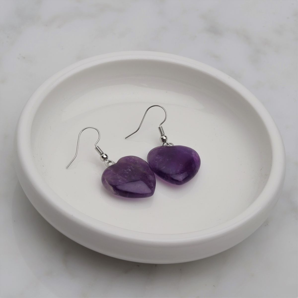 Amethyst-Herz-Ohrring – Edelstein-Herz – Edelstahl-Ohrringe
