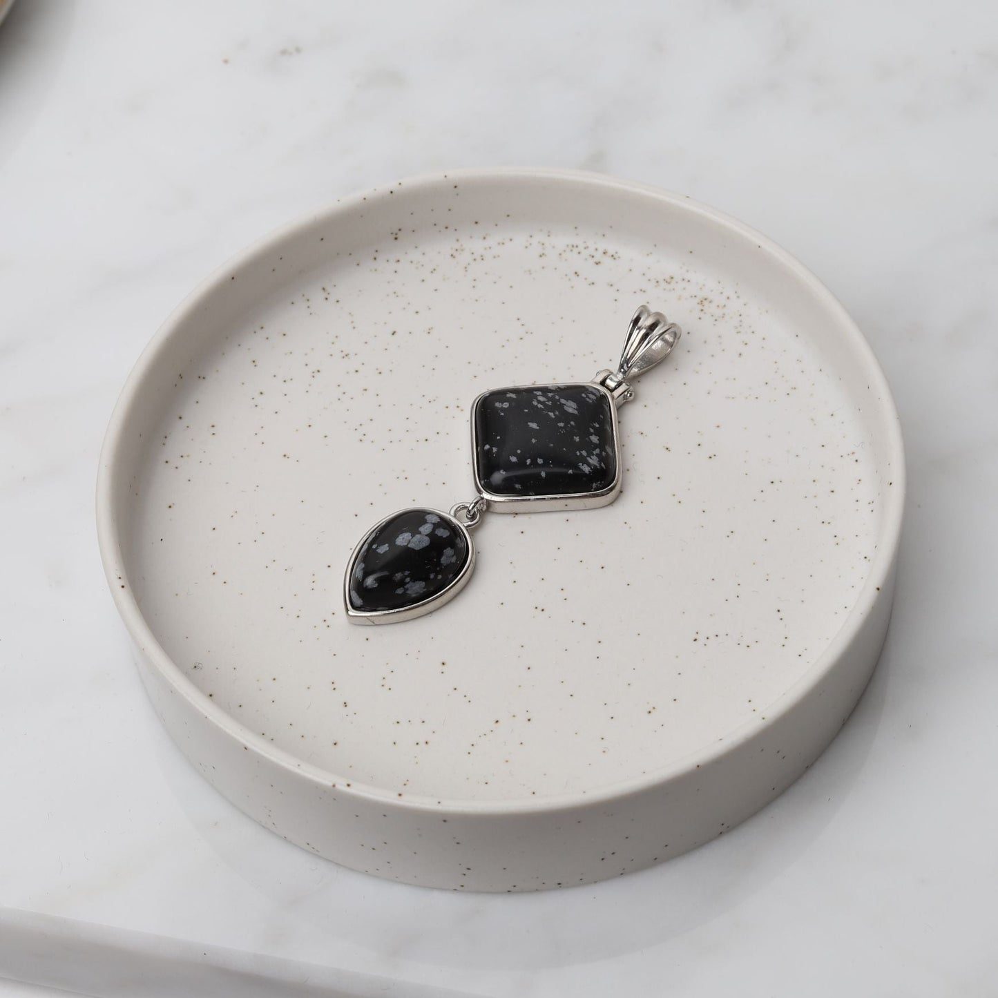 Obsidian-Anhänger – Schneeflocken-Obsidian-Doppelanhänger – Tropfen – Ehrlichkeit
