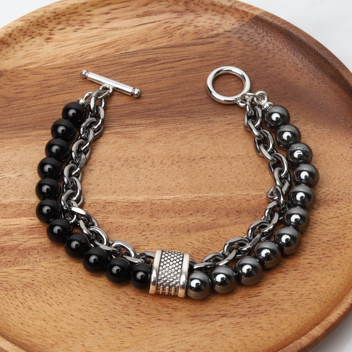 Balance-Armband – Hämatit und Onyx – Edelstahl-Gliederarmband