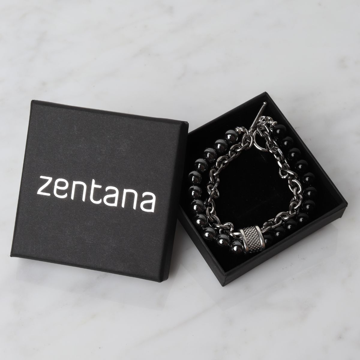 Balance-Armband – Hämatit und Onyx – Edelstahl-Gliederarmband
