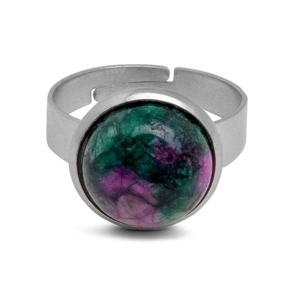 Zoisit-Rubin-Ring – Cabochon-Edelstein – Edelstahl – Entschlossenheit