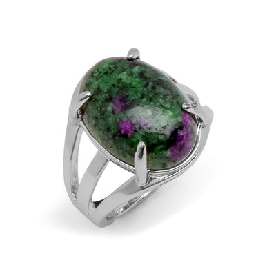 Zoisit-Rubin-Ring – Cabochon-Set – Edelstein-Ring – Willenskraft