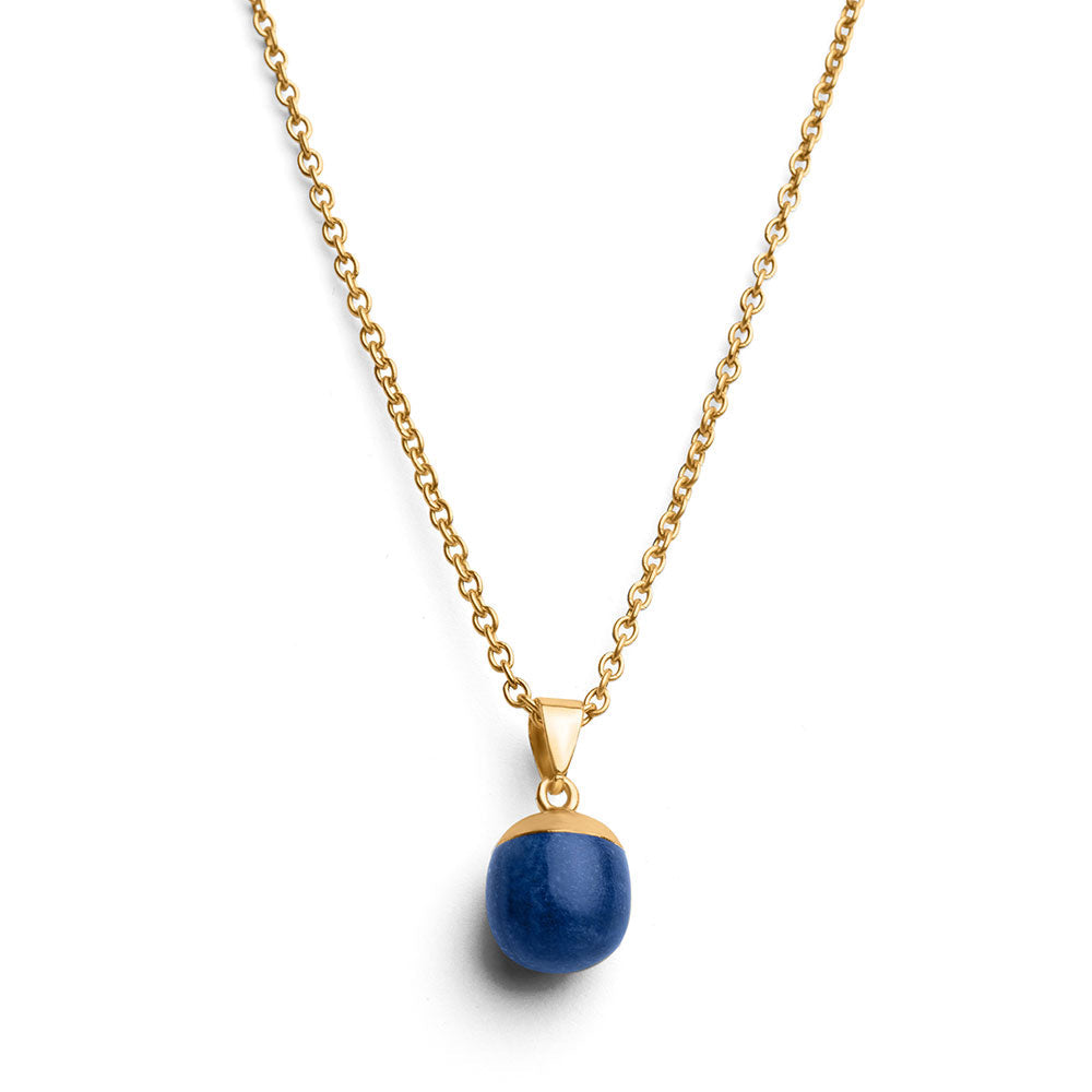 Lapislazuli-Halskette und Anhänger – Rundschliff – in Gold getaucht – Kreativität