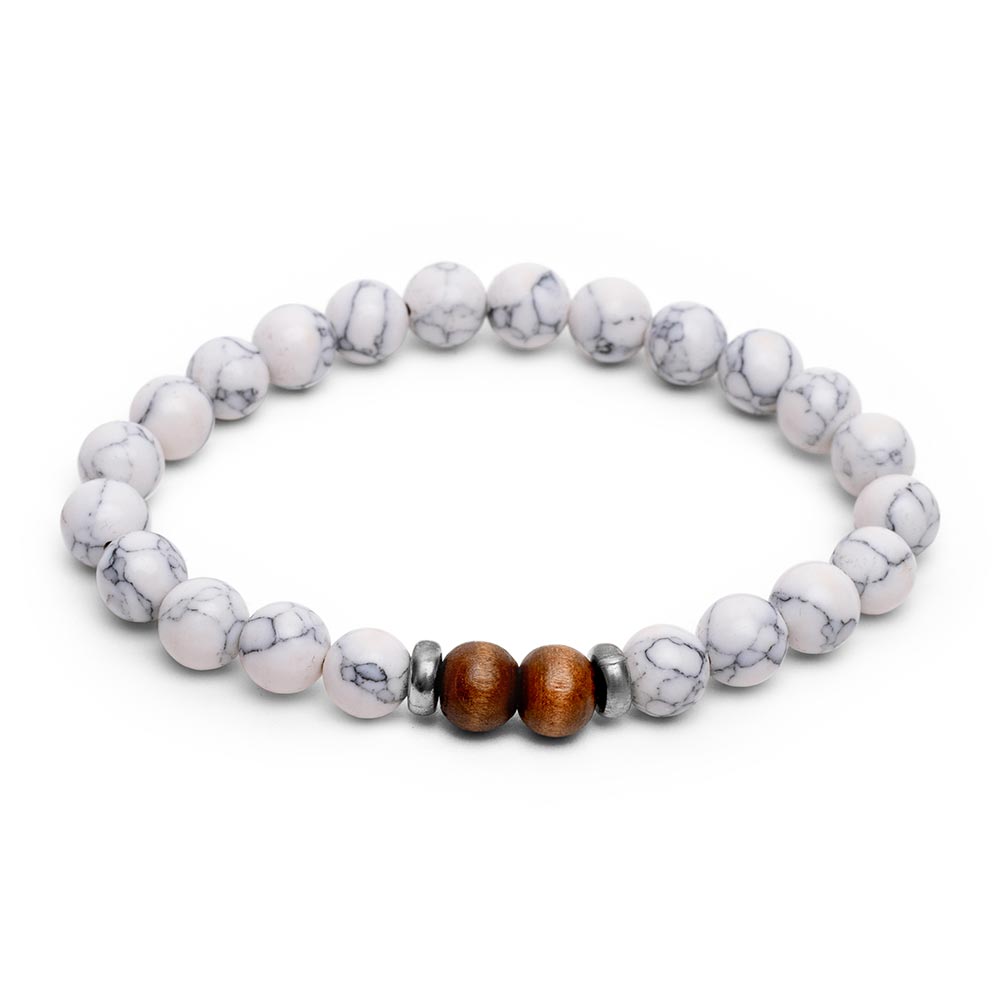 Balance-Armband – Edelsteine – Howlith und Holz – Positivität