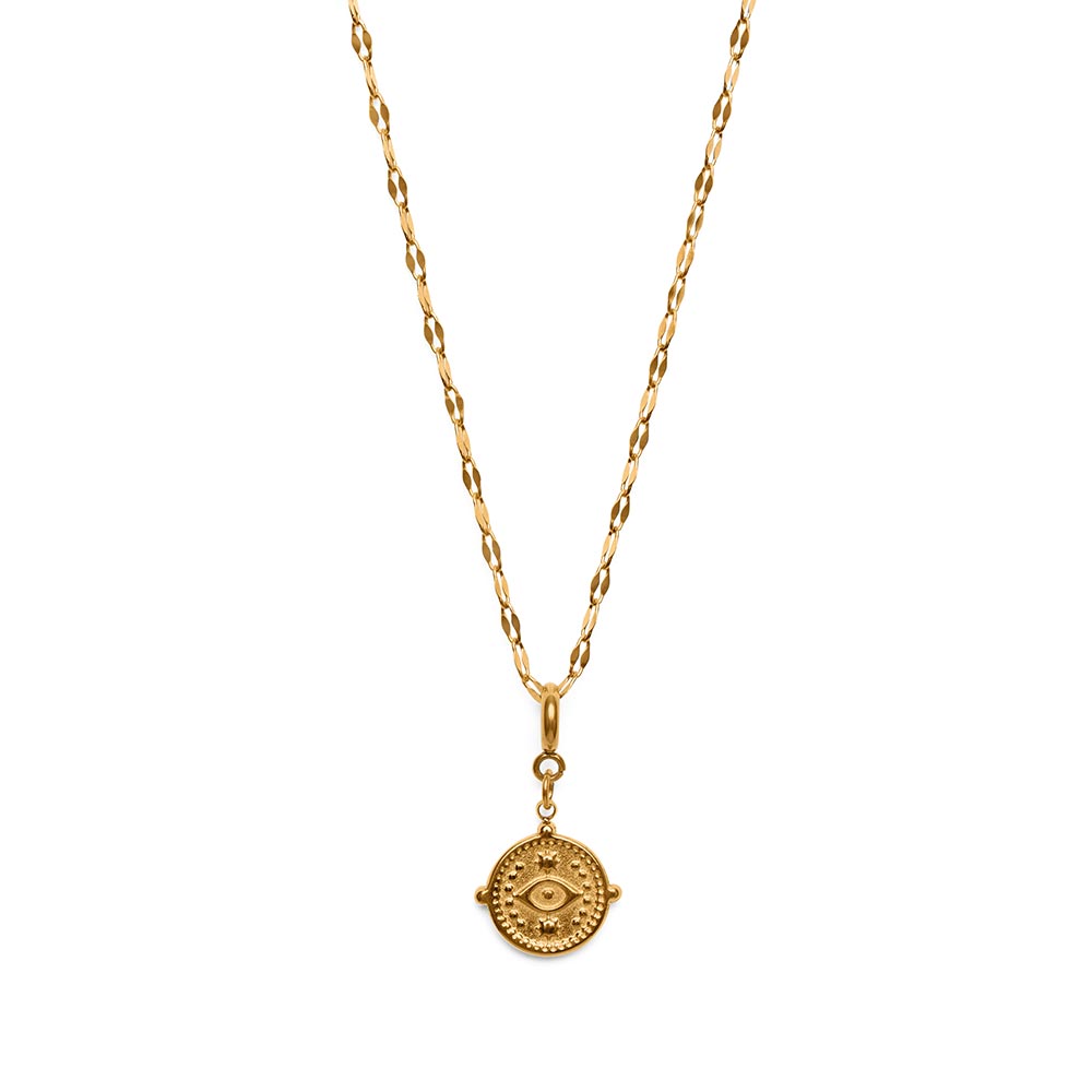 Halskette mit bösem Blick – Anhänger mit Nazar-Münze – Edelstahl – Gold