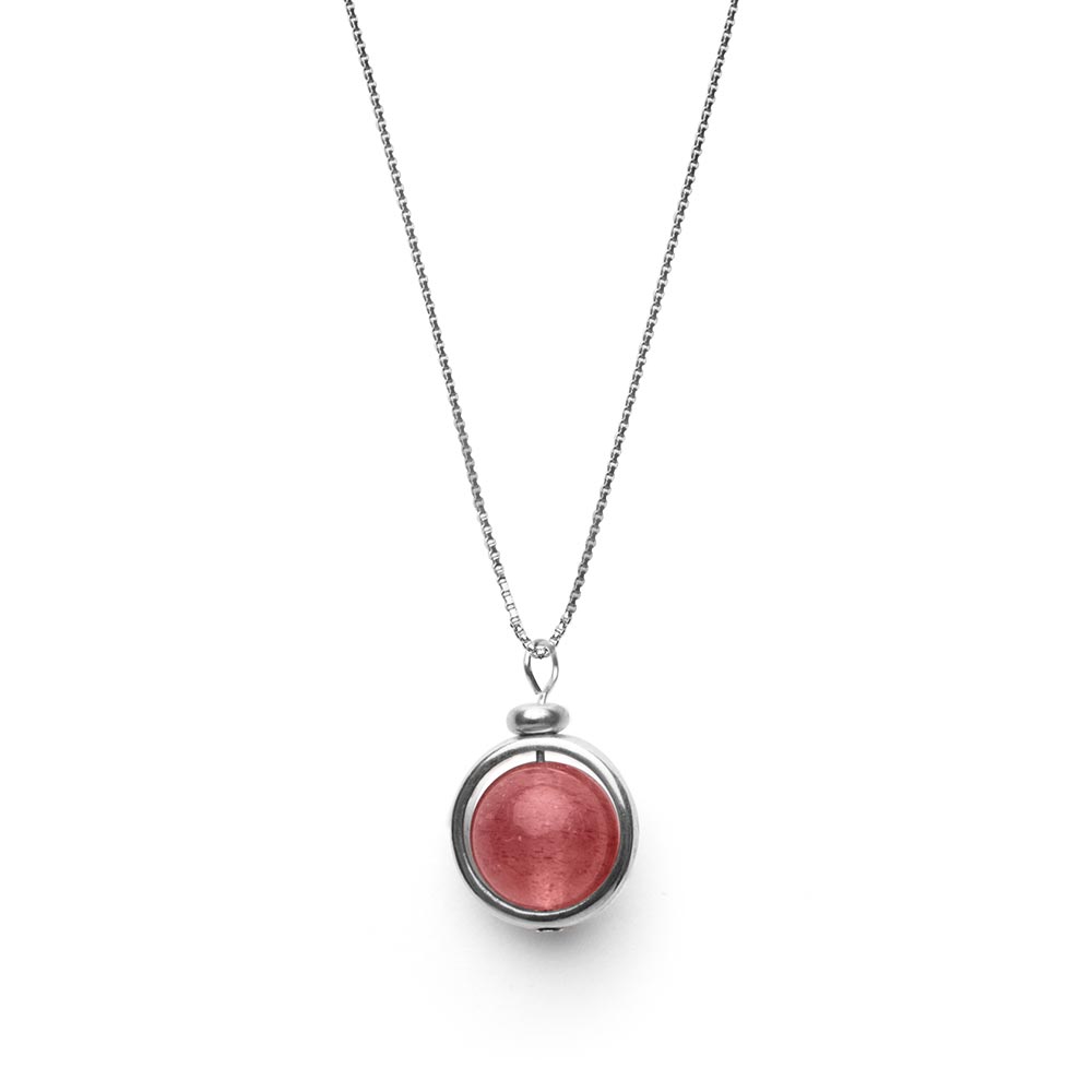 Erdbeerquarz-Halskette – Edelstein-Anhänger – 925er Sterlingsilber – Freude