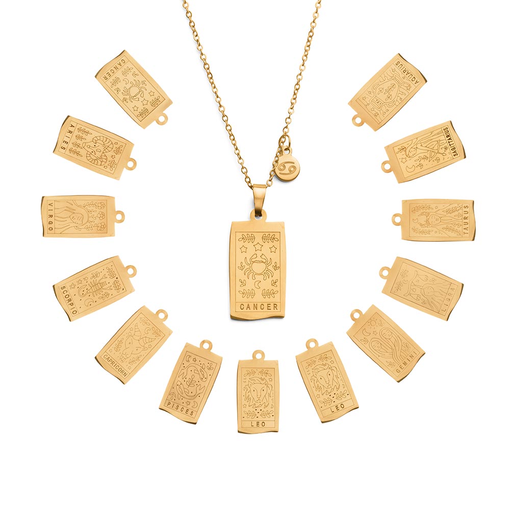 Sternzeichen-Halskette Sternzeichen – Edelstahl – 18 Karat vergoldet – Horoskop-Halskette