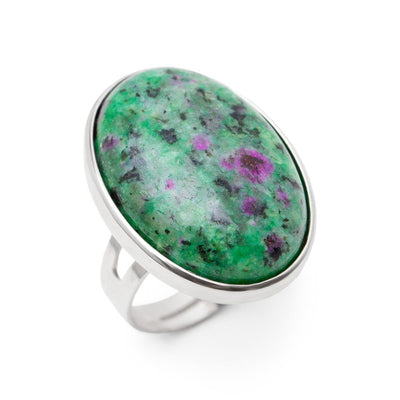 Zoisit-Rubin-Ring – Cabochon-Edelstein – Positivität