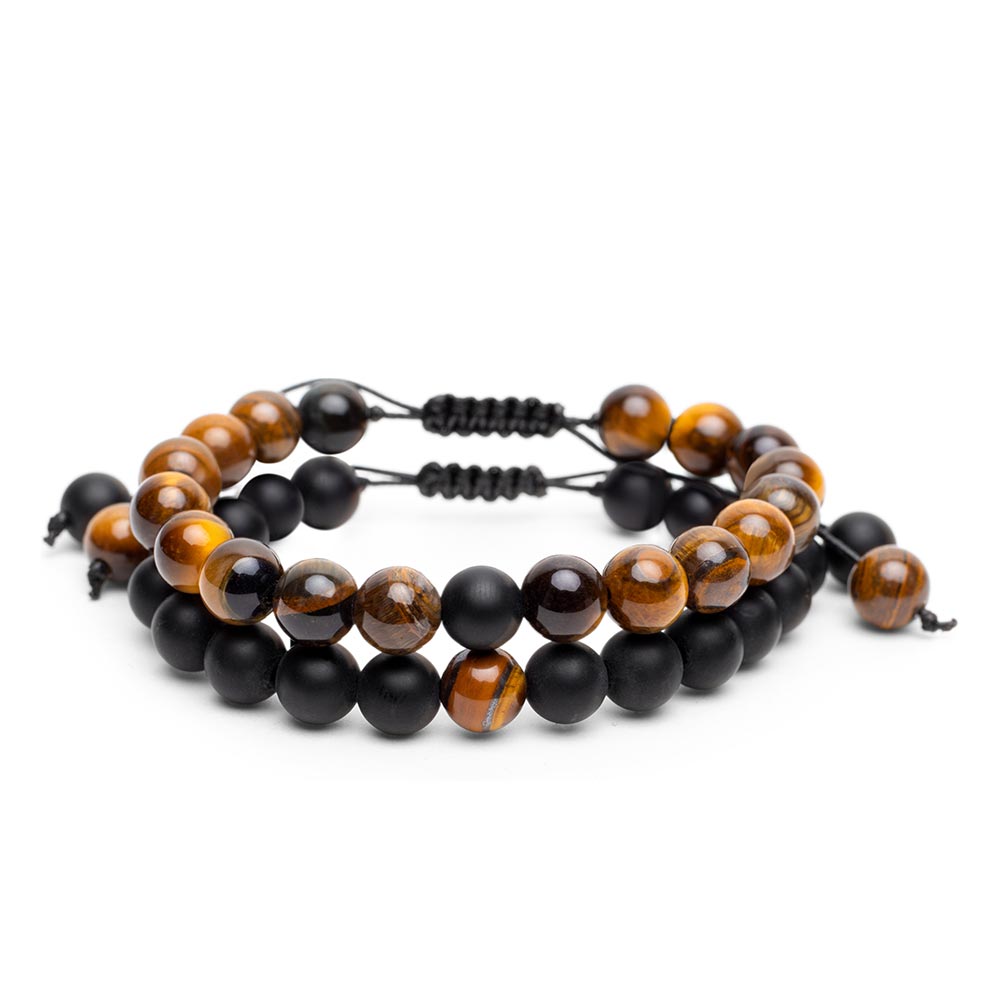 2er-Set – Freundschaftsarmbänder – Onyx & Tigerauge – verstellbar
