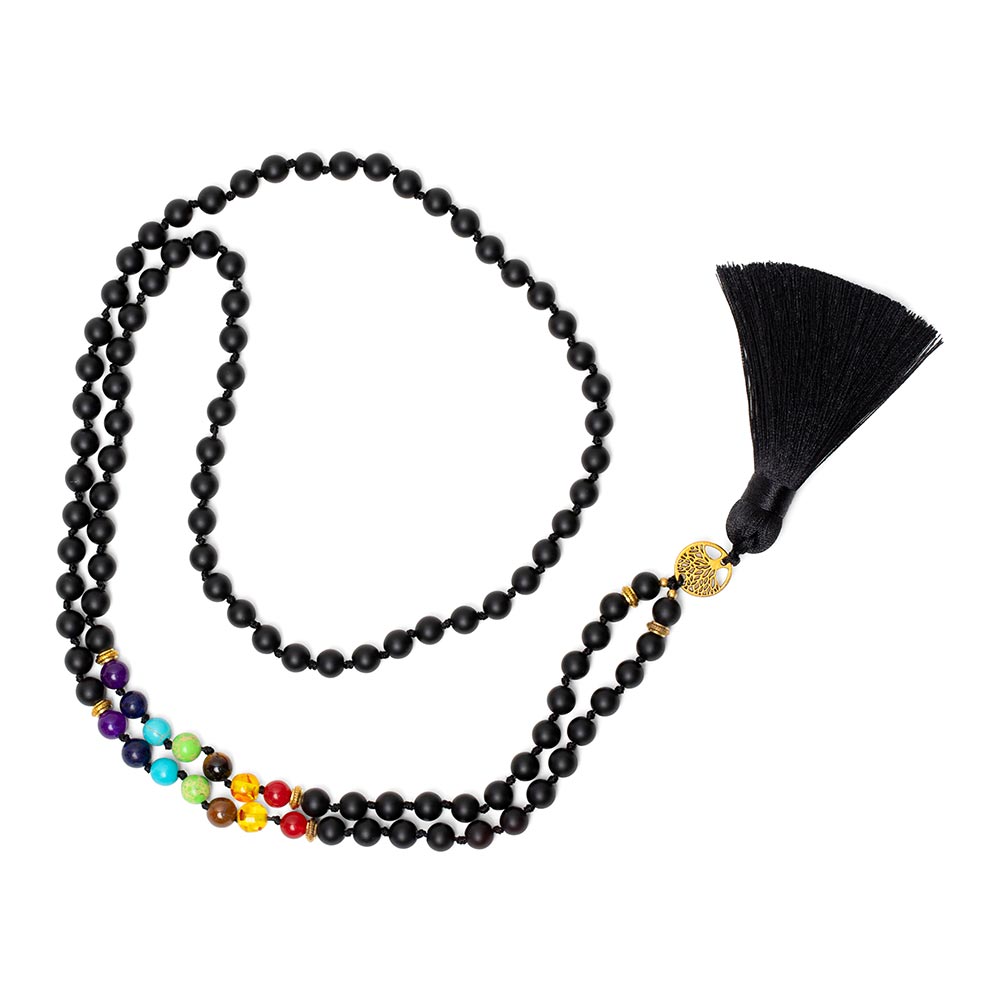 Chakra Mala – Mattierter Onyx – Baum des Lebens Quaste – Balance