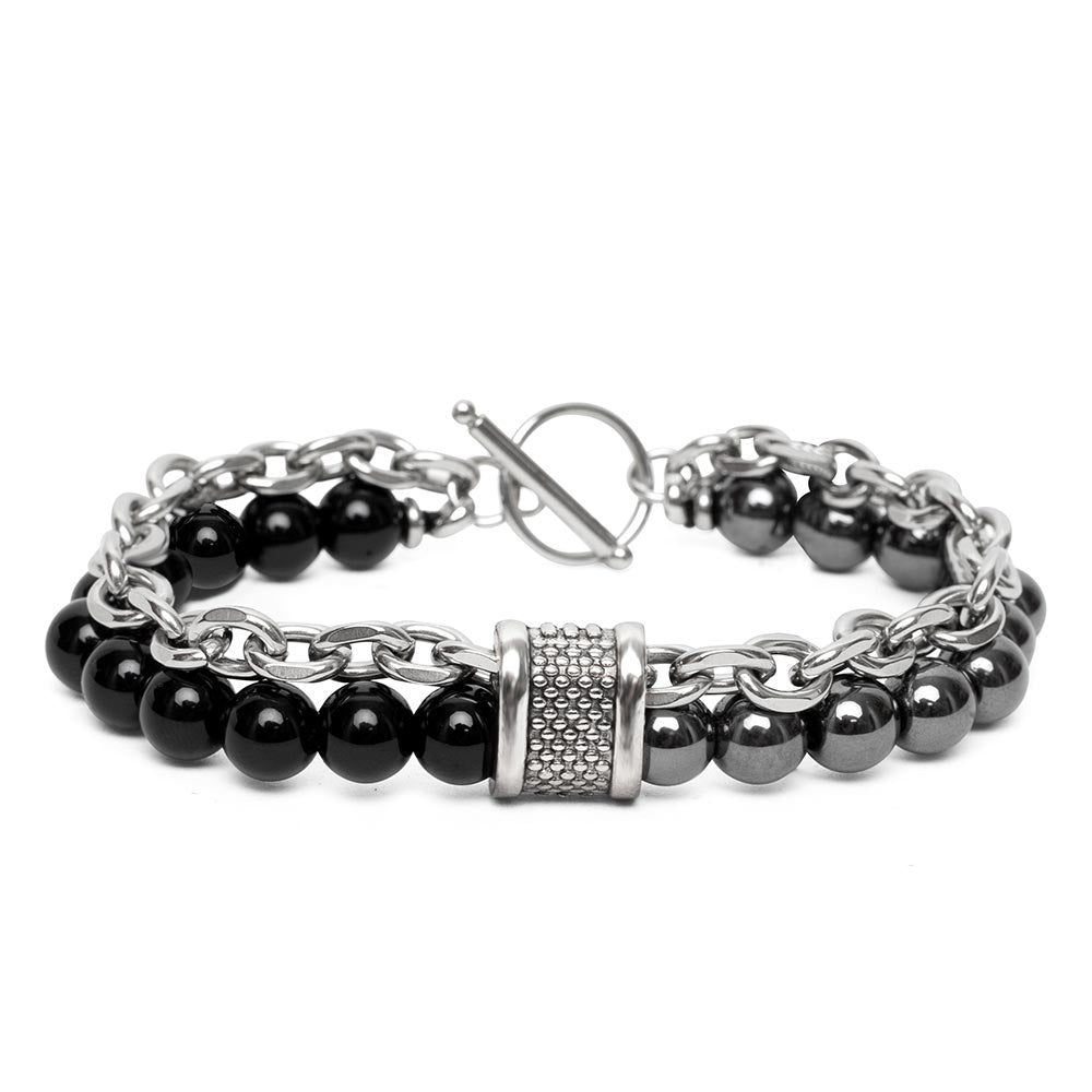 Balance-Armband – Hämatit und Onyx – Edelstahl-Gliederarmband