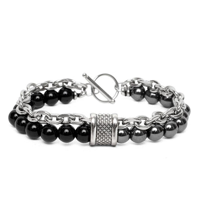 Balance-Armband – Hämatit und Onyx – Edelstahl-Gliederarmband