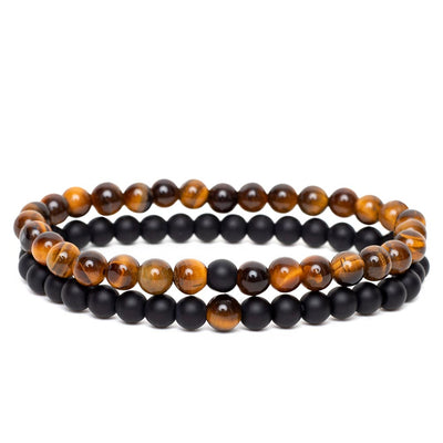 2er-Set – Freundschaftsarmbänder – Mattierter Achat und Tigerauge – Armband-Set