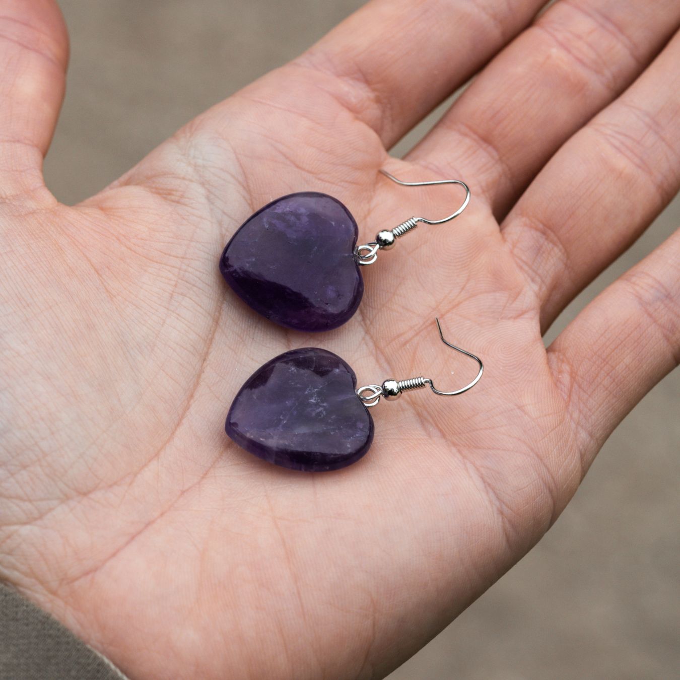 Amethyst-Herz-Ohrring – Edelstein-Herz – Edelstahl-Ohrringe