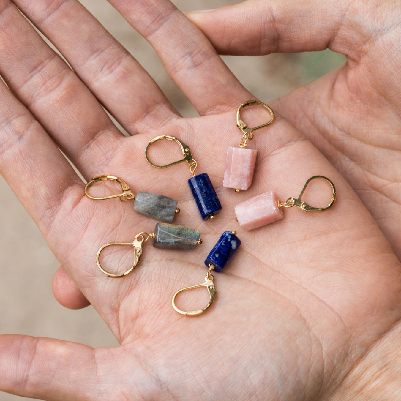 Anden-Opal-Ohrringe – Rosa Opal – Edelstein-Ohrringe – Edelstahl Gold – Lebensfreude