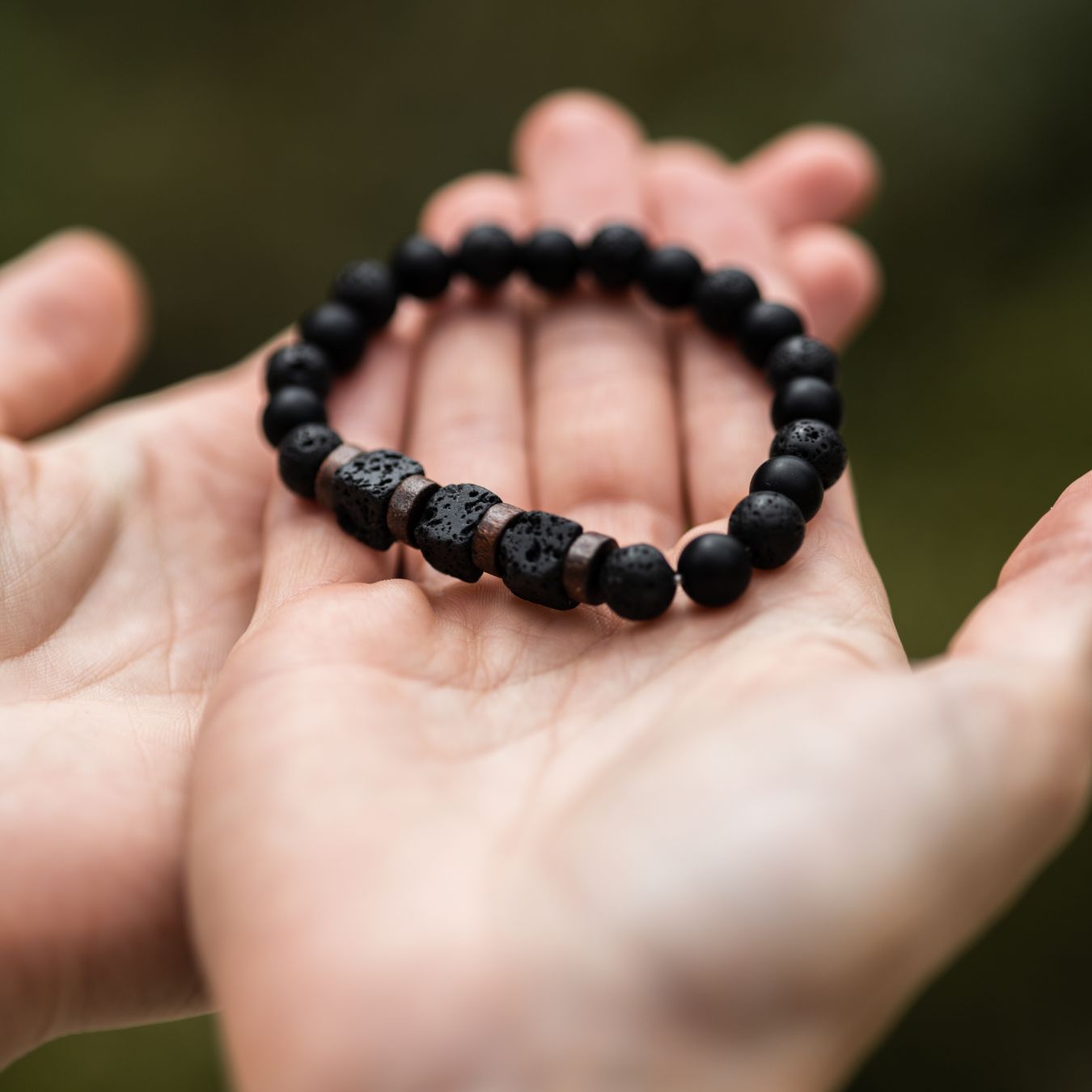 Balance-Armband – Onyx & Lavastein – Lavawürfel Würfel
