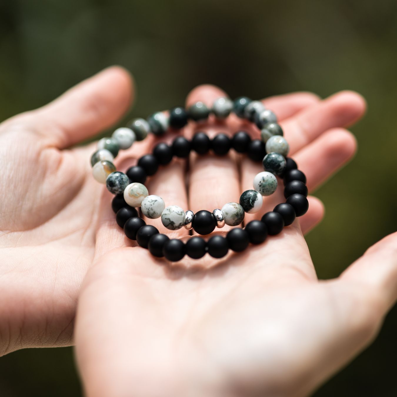 2er-Set – Freundschaftsarmbänder Achat – Baumachat & Onyx – Armband-Set