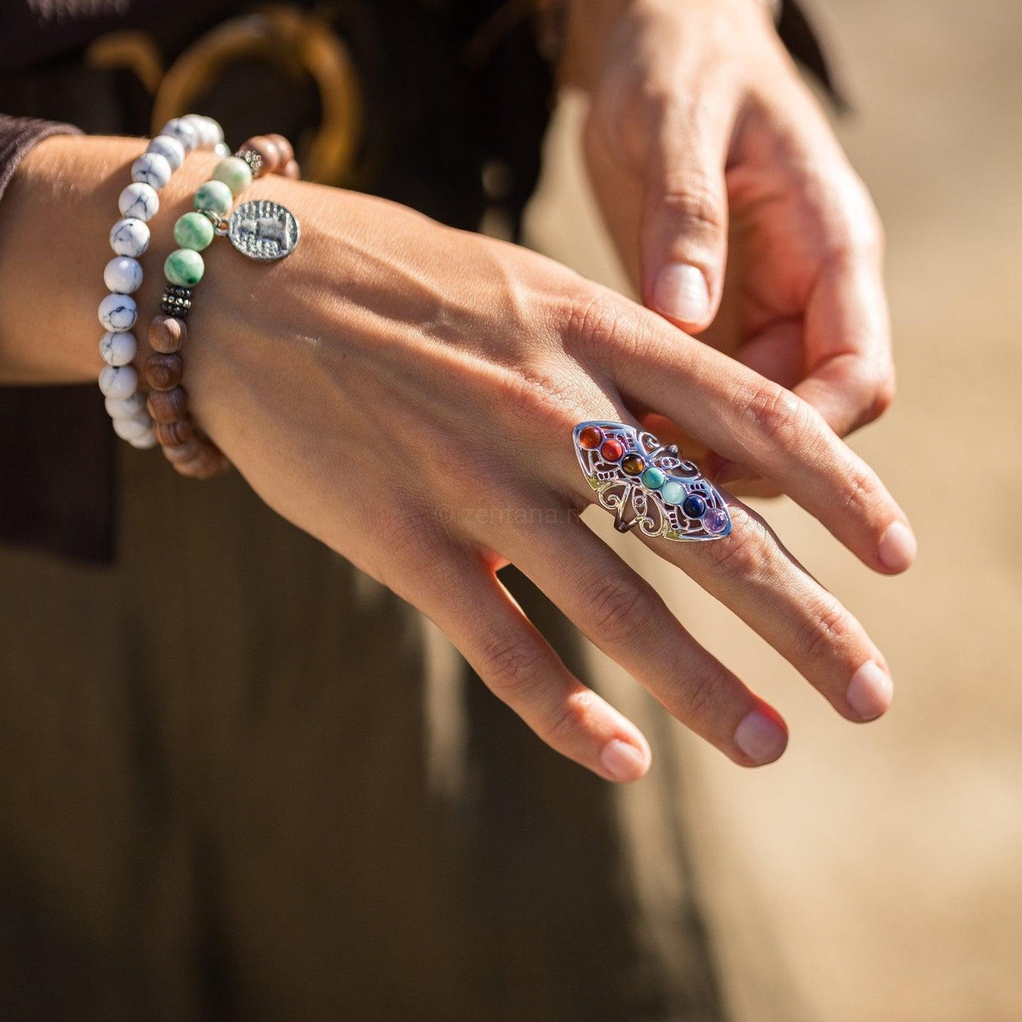 7 Chakra Ring - 7 Edelstenen - Verstelbaar-Chakra ring-Zentana